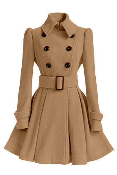 Damen moderner Trenchcoat mit tailliertem Schnitt und Doppelknöpfen Drune