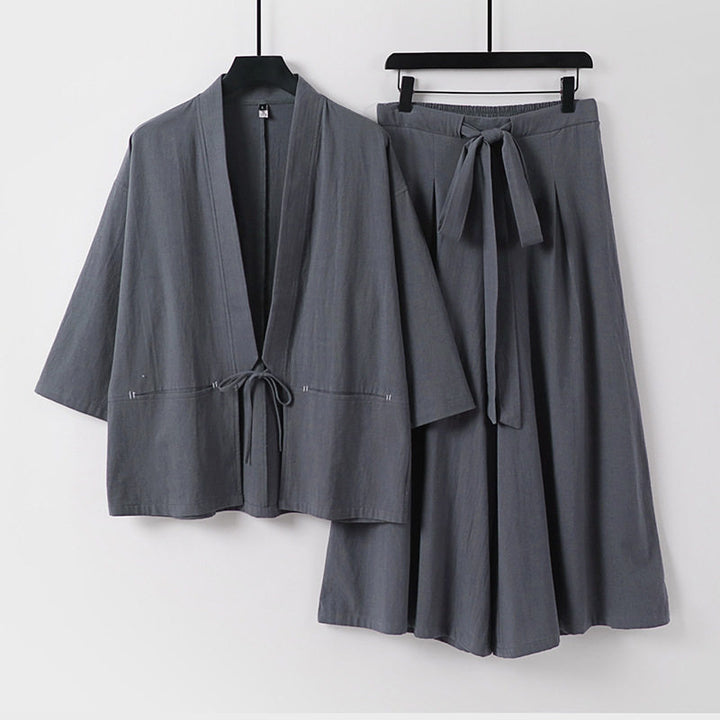 Damen Zweiteiliges Kimono-Set mit Kurzjacke und fließendem Midirock Drune
