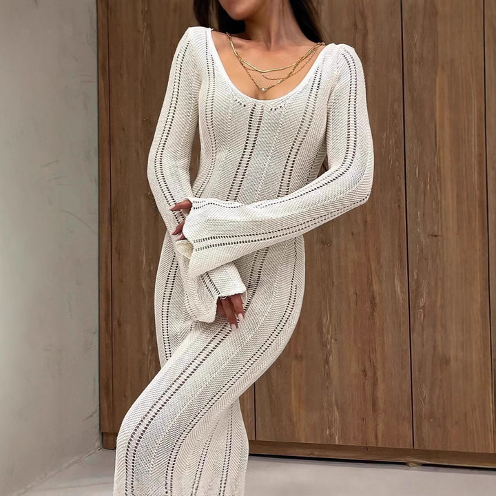 Damen Strickkleid mit tiefem Ausschnitt und weit geschnittenen Ärmeln Drune