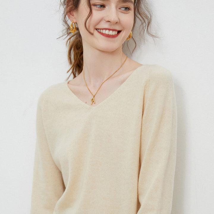 Damen Kuscheliger V‑Ausschnitt Feinstrickpullover aus Mohair‑Mix mit flauschiger Oberfläche Drune