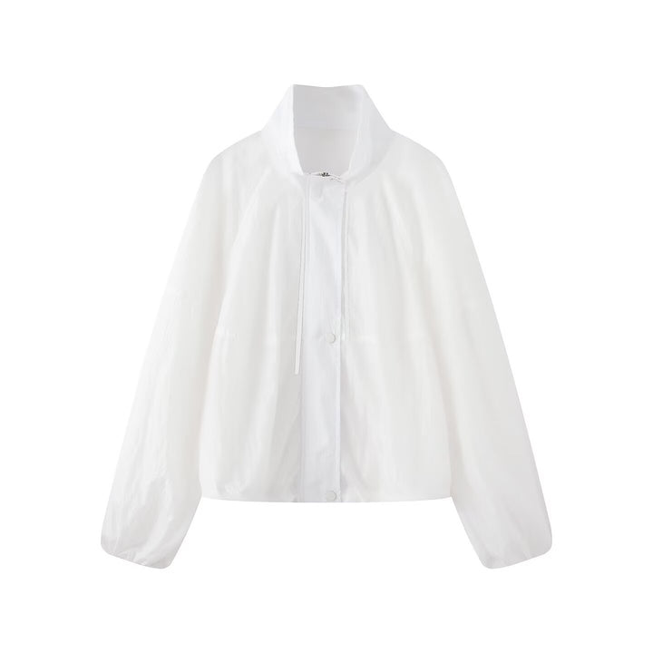 Damen Leichte Oversize-Blousonjacke aus Nylon mit Stehkragen, Kordelzug und Druckknopfverschluss Drune