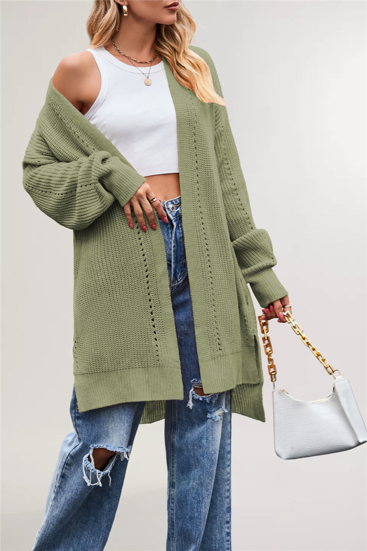 Damen lässige Strickjacke mit offenem Design und weiten Ärmeln Drune