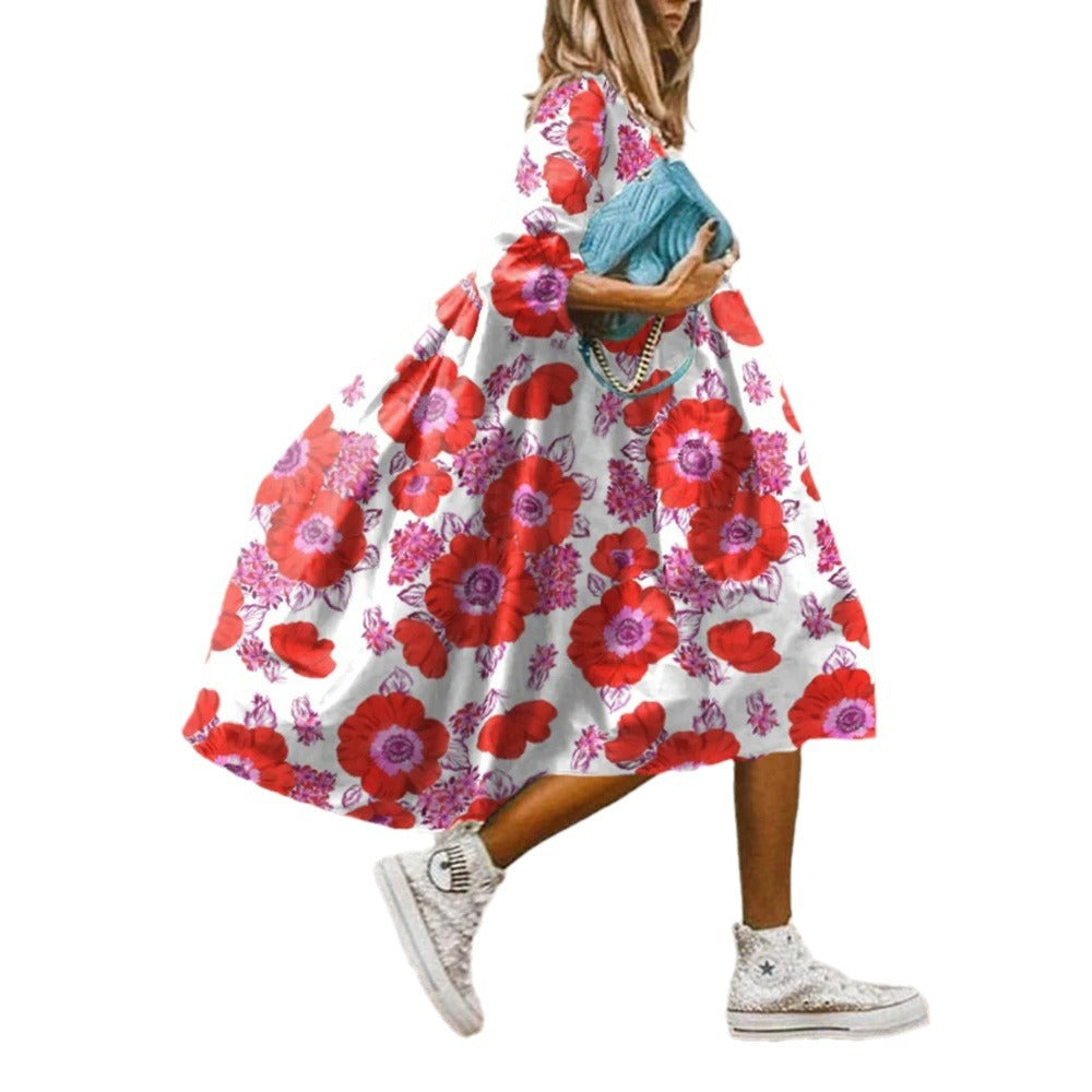 Damen Elegantes Maxikleid mit kunstvollem floralem Design Drune