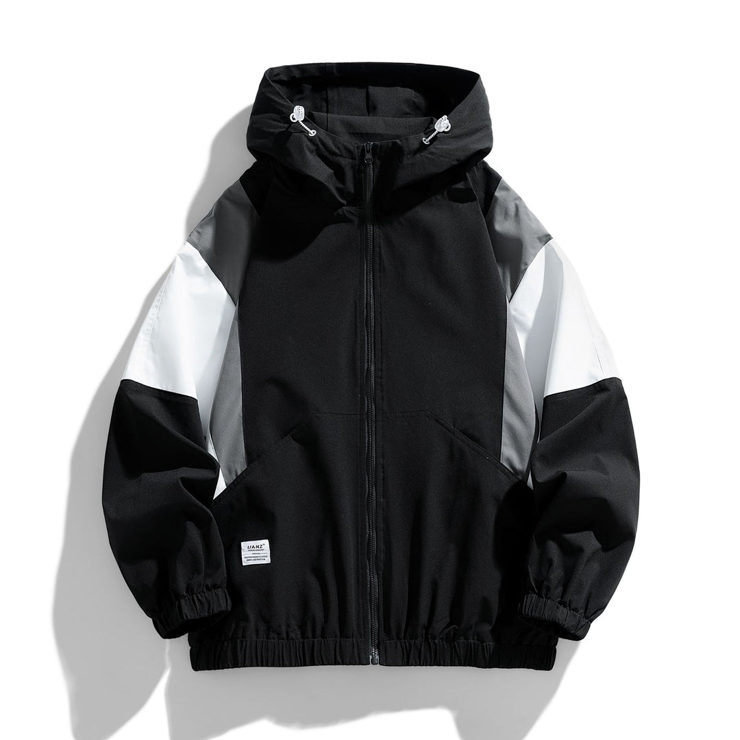 Herren Colorblock Windbreaker Kapuzenjacke mit Reißverschluss und elastischem Saum Drune