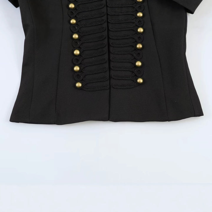 Damen Kurzgeschnittener militärinspirierter Blazer mit Stehkragen und Zierkordel-Front Drune