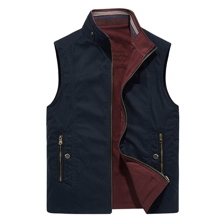 Herren robuste Canvas-Outdoorweste mit Stehkragen, gefüttertem Innenfutter und Reißverschlusstaschen Drune
