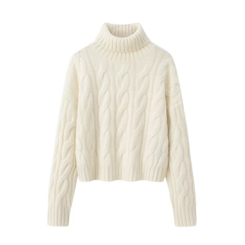 Damen Kurzgeschnittener Zopfmuster‑Turtleneckpullover mit kastiger Silhouette Drune