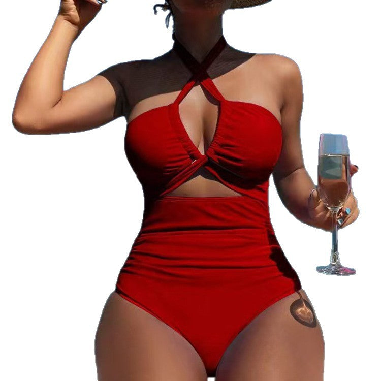 Damen Hoch geschnittener Monokini mit raffiniertem Kreuz-Design Drune