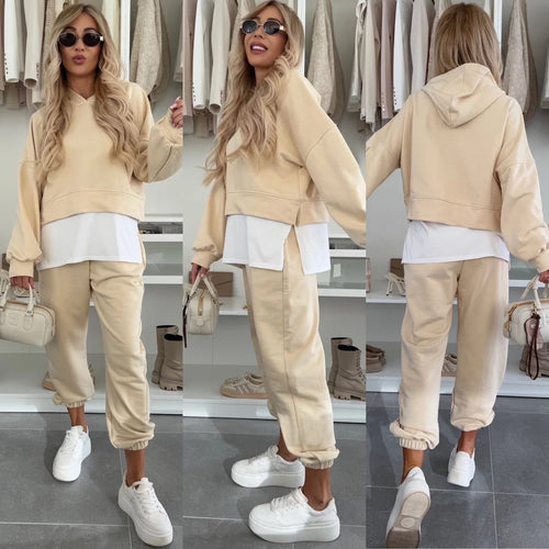Damen Oversized Hoodie- und Jogging-Set aus Bio-Baumwolle mit Cropped-Sweat und elastischer Bündchenhose Drune