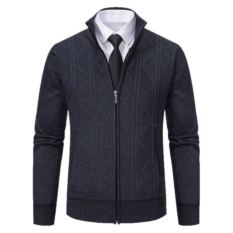 Herren nan Strickjacke mit Reißverschluss, Stehkragen und strukturierter Zopfmuster-Optik Drune