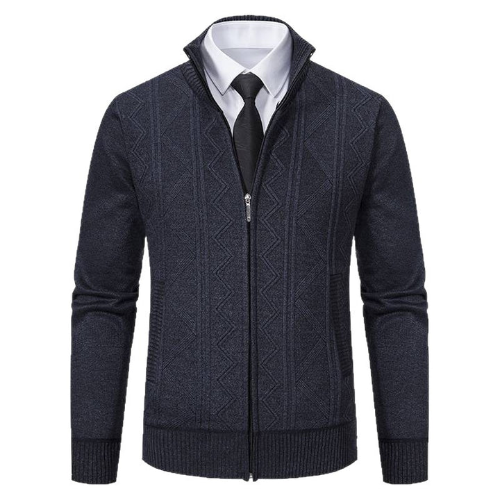 Herren nan Strickjacke mit Reißverschluss, Stehkragen und strukturierter Zopfmuster-Optik Drune