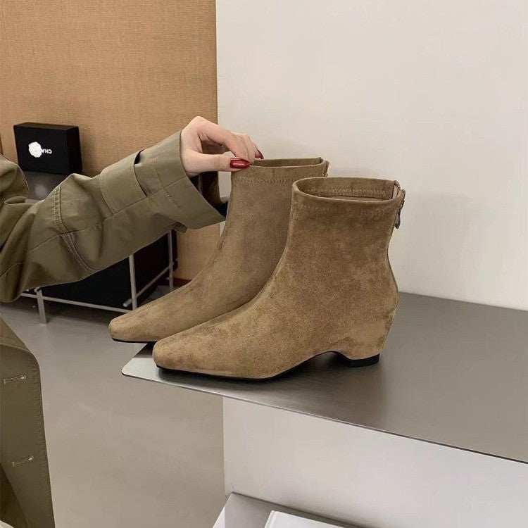 Damen elegante Ankle-Stiefeletten aus Veloursleder Drune