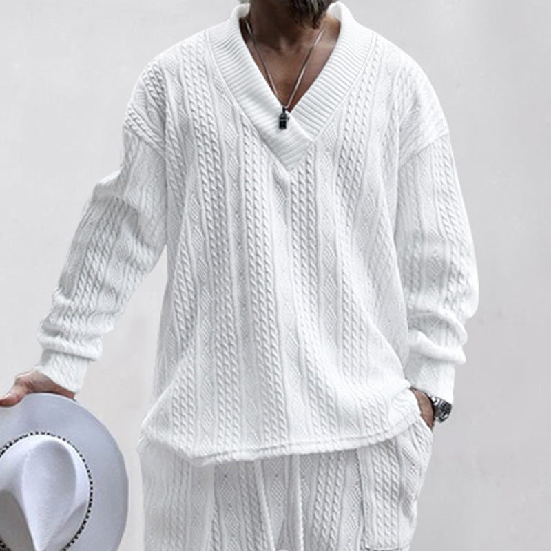 Herren lässiger Strickpullover mit V-Ausschnitt und Kabelmuster Drune