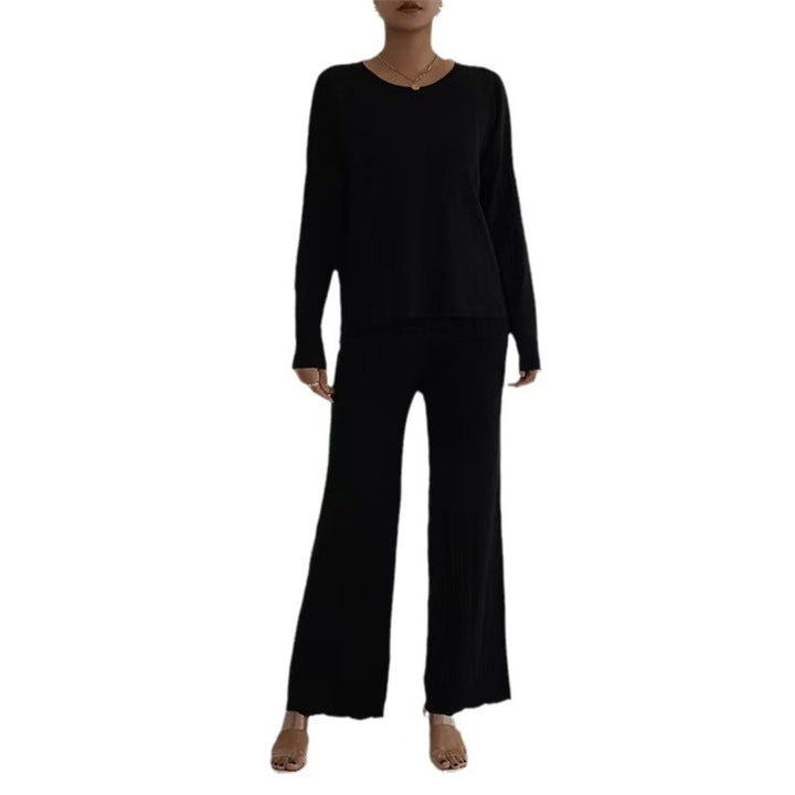 Damen lässiges und elegantes Strick-Loungewear-Set mit weitem Bein und feinen Rippenstrukturen Drune