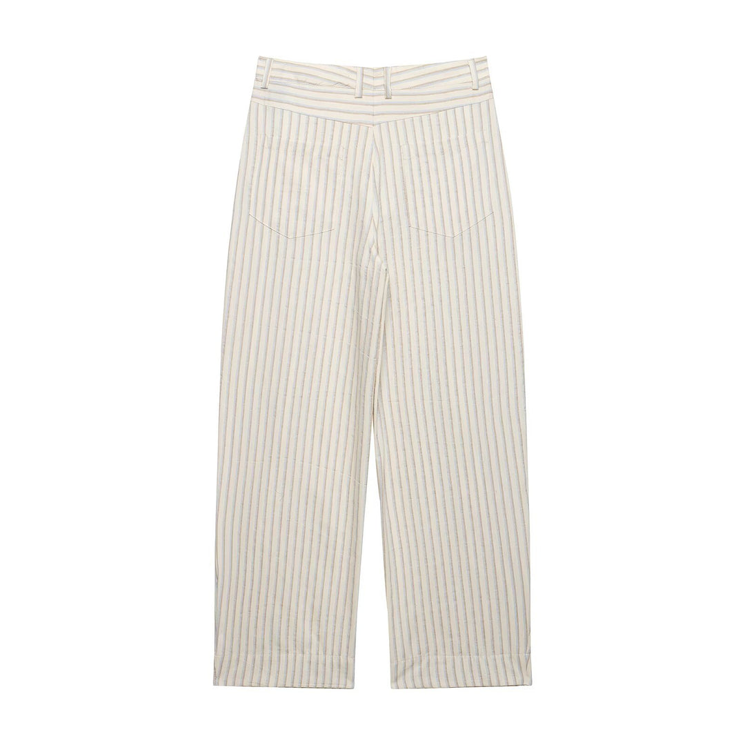 Damen Weite High‑Waist‑Hose aus leichter Baumwollmischung mit feinem Nadelstreifen und Bundfalten Drune