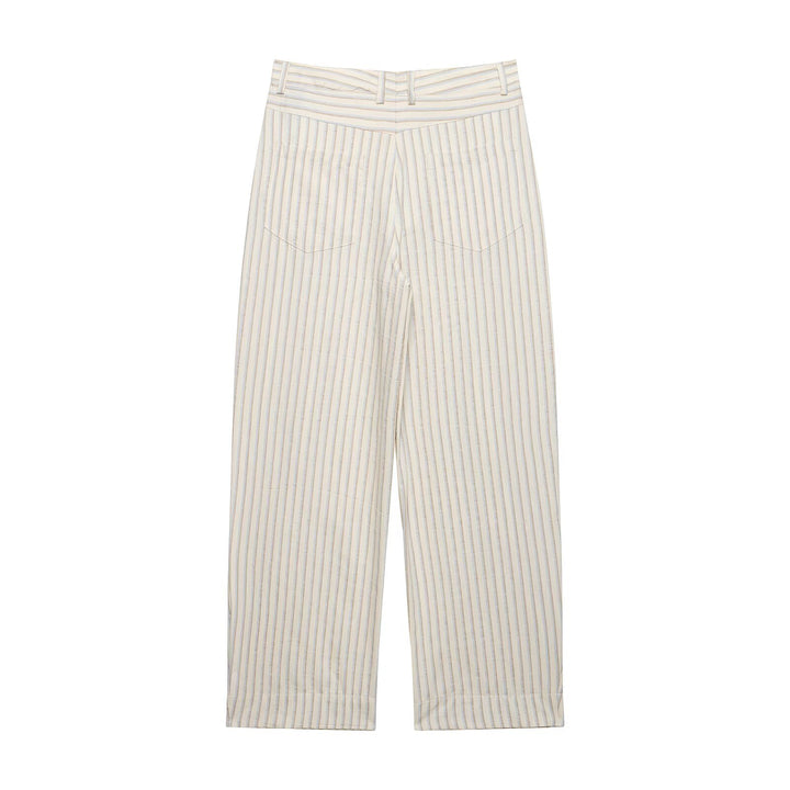 Damen Weite High‑Waist‑Hose aus leichter Baumwollmischung mit feinem Nadelstreifen und Bundfalten Drune