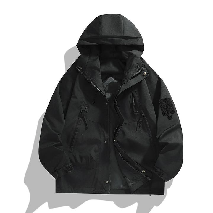 Herren atmungsaktive Utility-Kapuzenjacke mit verdecktem Reißverschluss, Multi-Taschen und verstellbaren Ärmelabschlüssen Drune