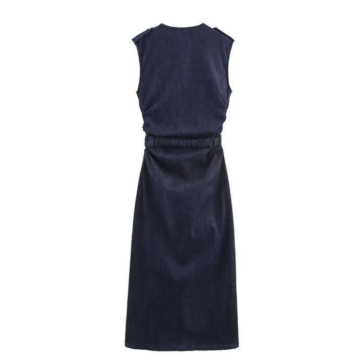 Damen Jeanskleid mit Wickelgürtel und eleganten Druckknöpfen Drune