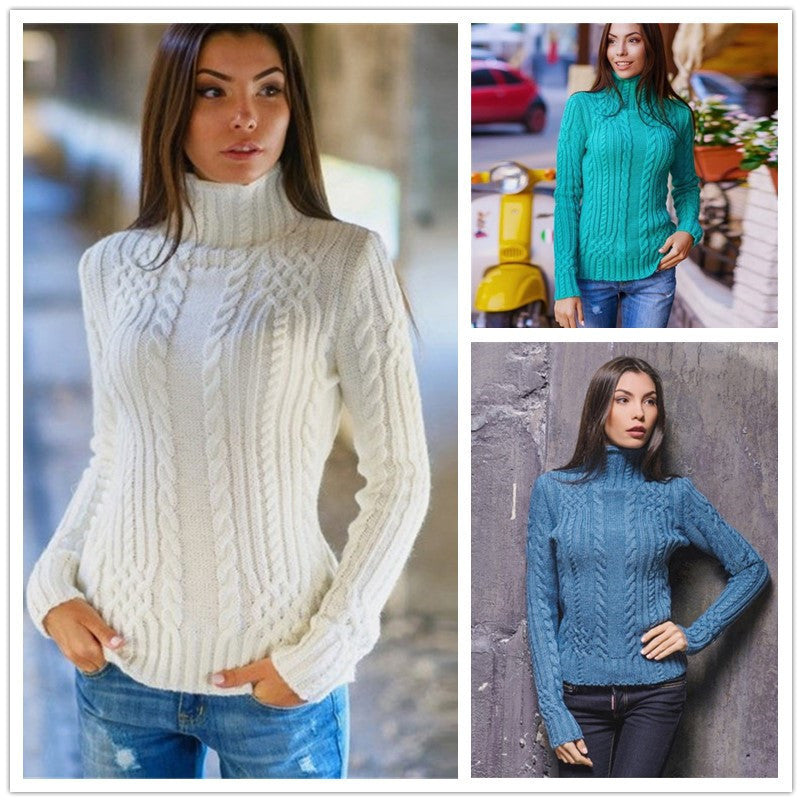 Damen Pullover mit hohem Kragen und Zopfmuster Drune