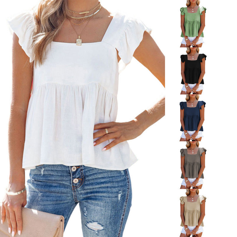 Damen Bluse mit quadratischem Ausschnitt und gestuften Rüschenshouldern Drune