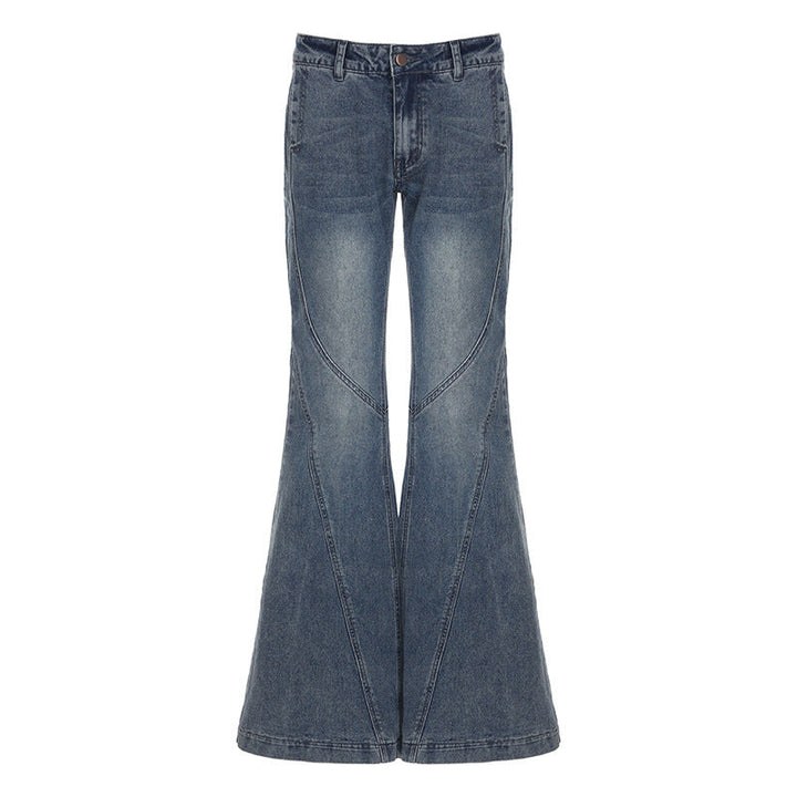 Damen klassische Flared Jeans mit hoher Taille und ausgefranstem Saum Drune