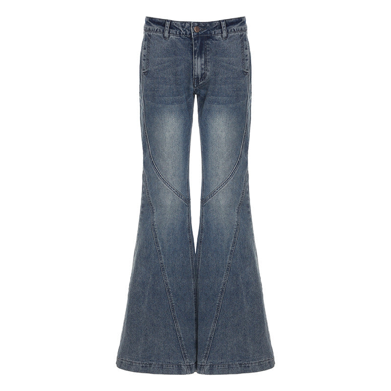 Damen klassische Flared Jeans mit hoher Taille und ausgefranstem Saum Drune