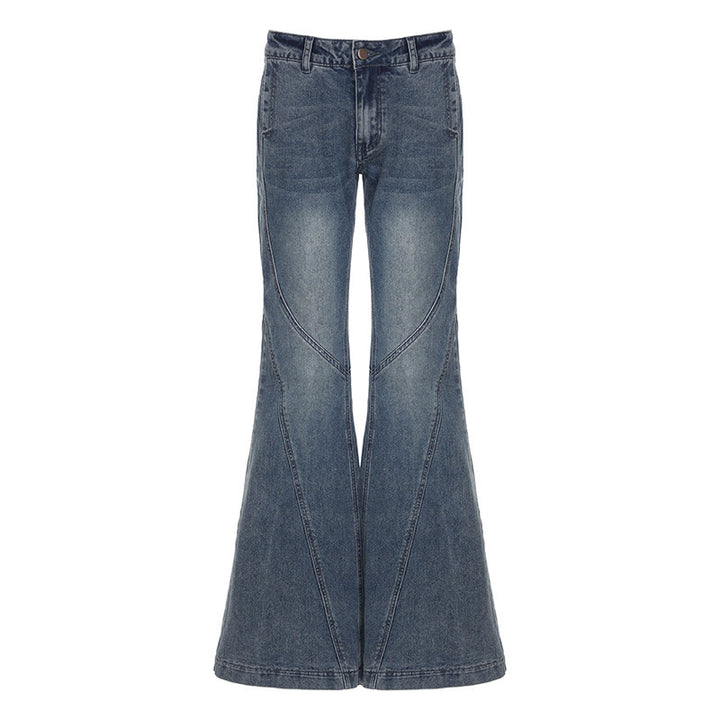 Damen klassische Flared Jeans mit hoher Taille und ausgefranstem Saum Drune
