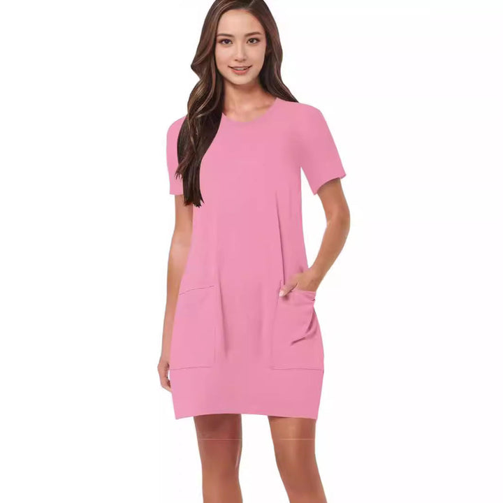 Damen lässiges T-Shirt-Kleid mit praktischen Taschen Drune