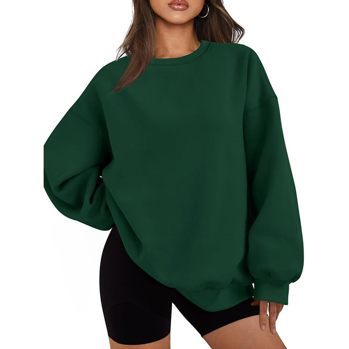 Damen nan Oversized Rundhals-Sweatshirt mit überschnittener Schulter, weichem Fleece-Innenfutter und gerippten Bündchen Drune