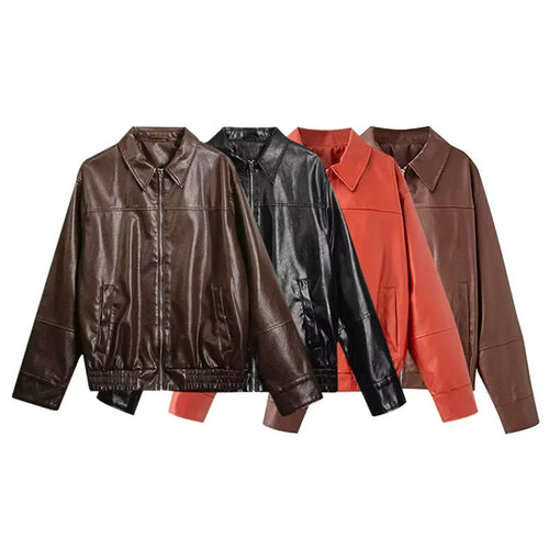 Damen nan oversize Glattlederoptik Blouson mit Hemdkragen, durchgehendem Reißverschluss und elastischem Bund Drune