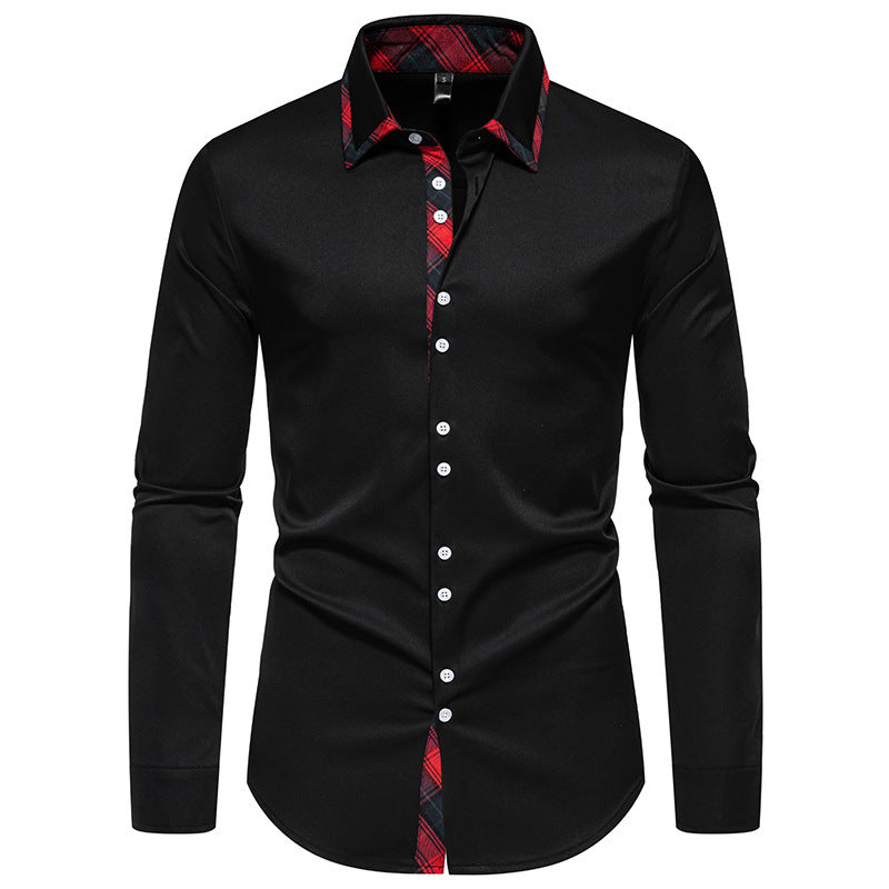Herren elegantes Langarmhemd mit kreativem Kragen und kontrastierenden Details Drune