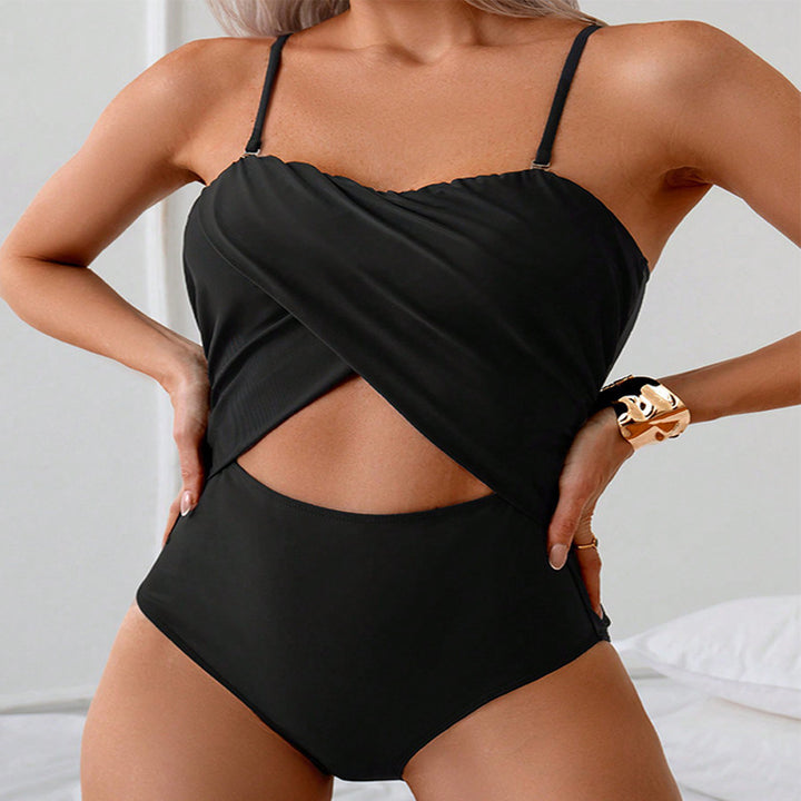 Damen Einteiler Badeanzug mit elegantem Wickeldesign und modischen Cut-Outs Drune