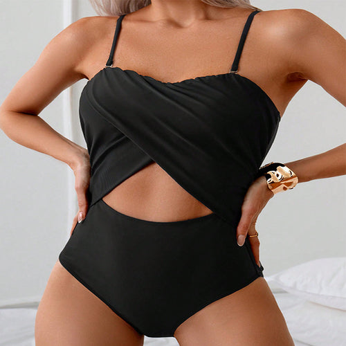 Damen Einteiler Badeanzug mit elegantem Wickeldesign und modischen Cut-Outs Drune