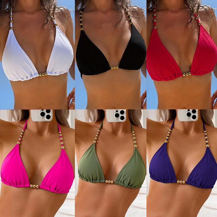 Damen Triangel-Bikini mit dekorativen goldfarbenen Akzenten Drune