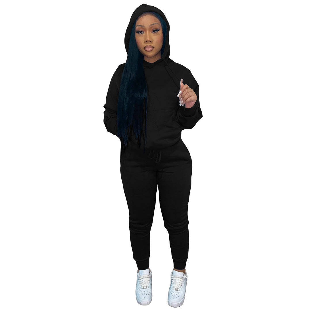 Damen nan Kapuzen-Lounge-Set mit Kängurutasche taillierter Jogginghose und Bündchen Drune