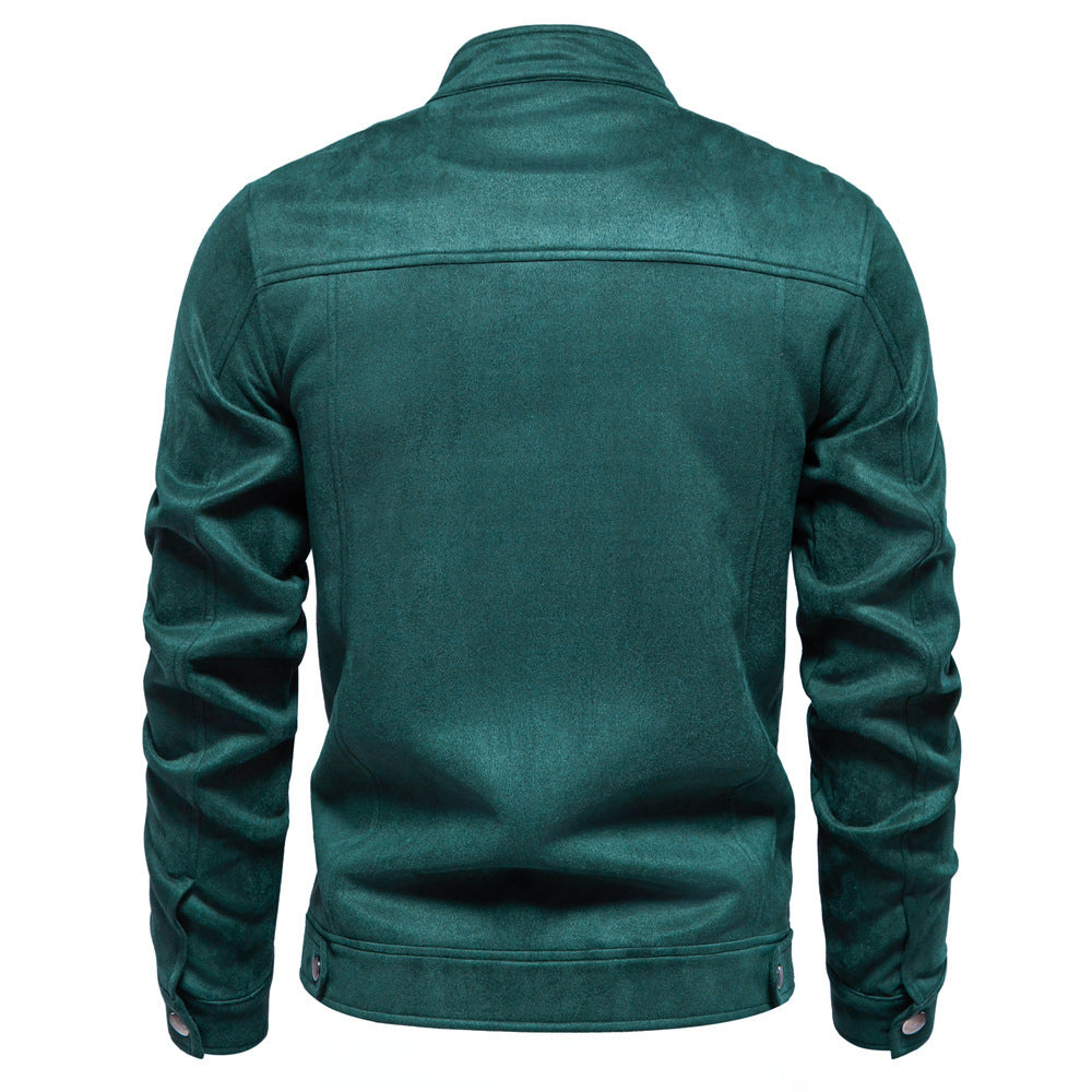 Herren nan Velourslederjacke mit Stehkragen, schmaler Passform und Reißverschlusstaschen Drune