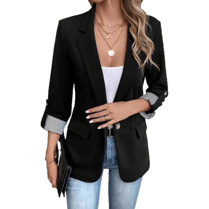 Damen eleganter Blazer mit gestreiftem Futter und stilvollen Taschen Drune