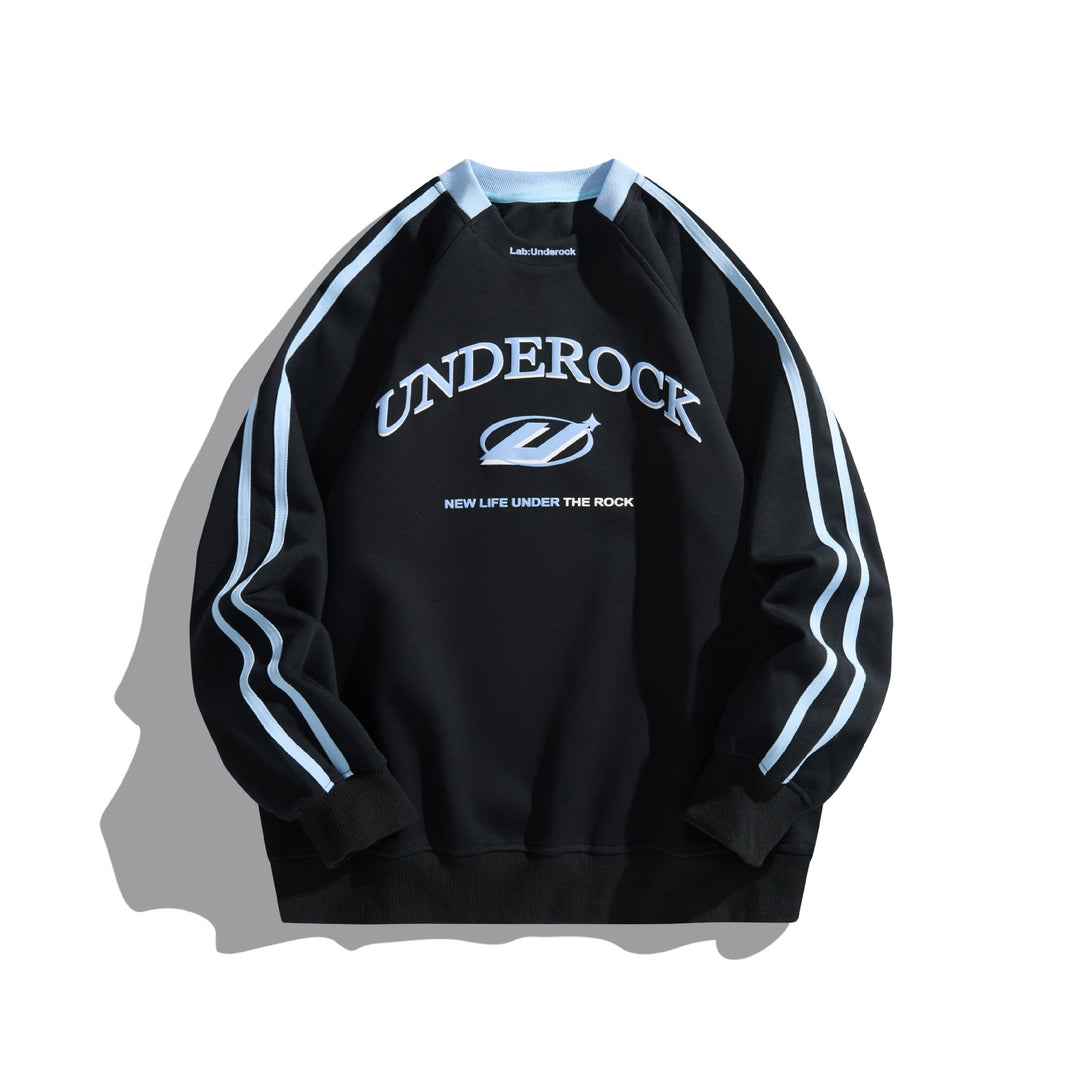 Unisex Oversize Rundhals-Sweatshirt mit Kontraststreifen und großem Logoprint Drune