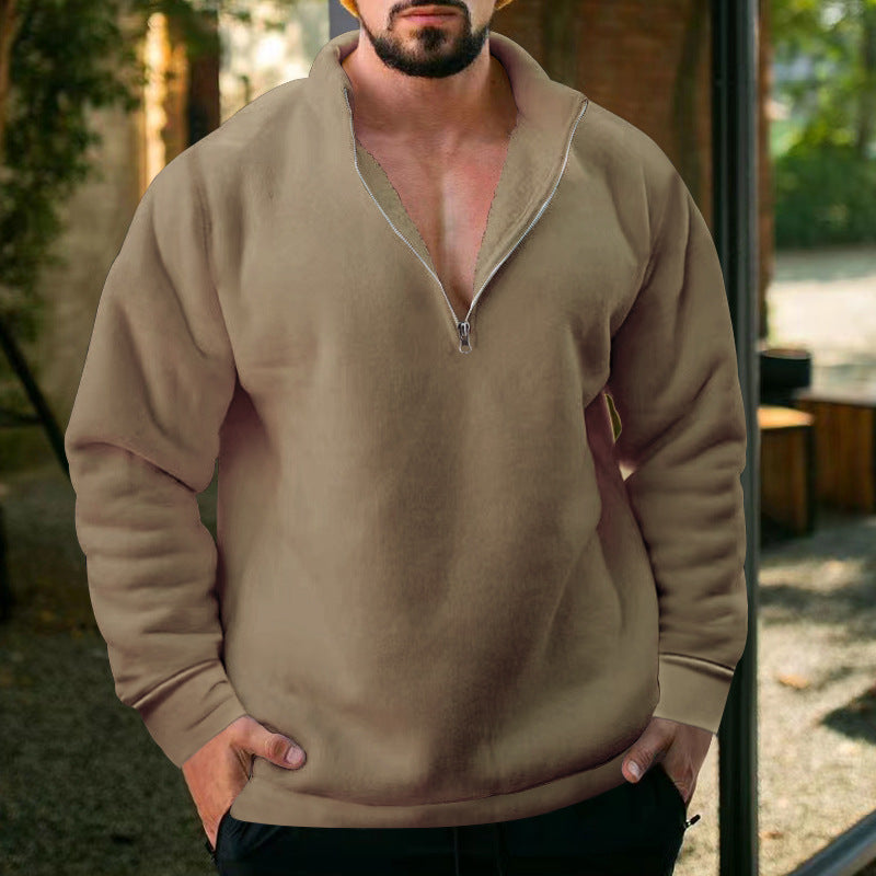 Herren bequemer Stehkragen Pullover mit kurzer Reißverschlussöffnung Drune