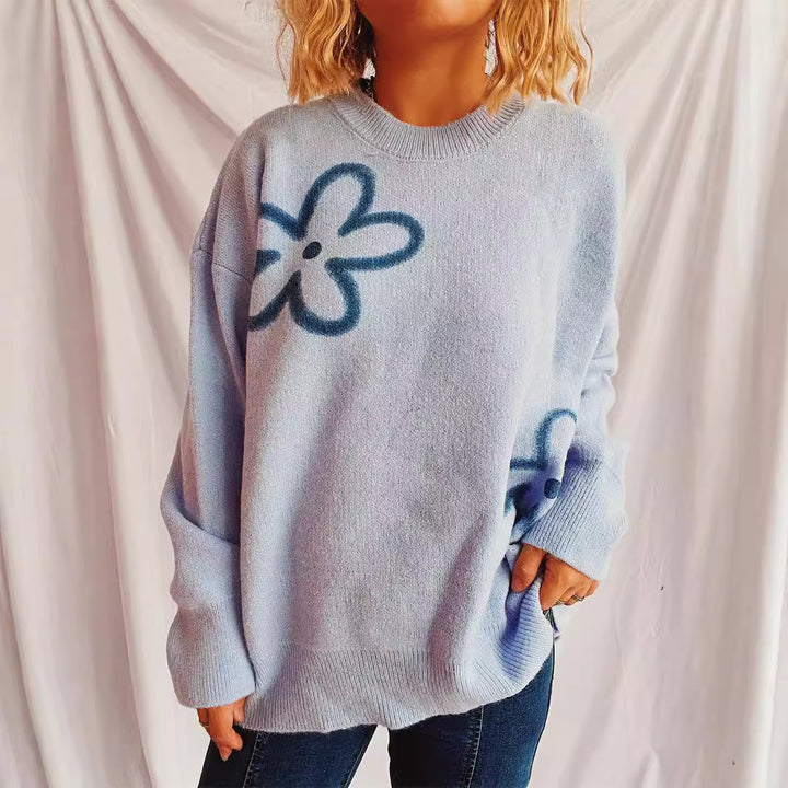 Damen Strickpullover mit floralen Akzenten und lässigem Schnitt Drune