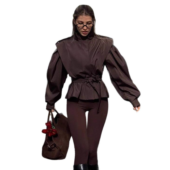 Damen Taillierte Peplumjacke mit Bindegürtel und voluminösen Ärmeln Drune