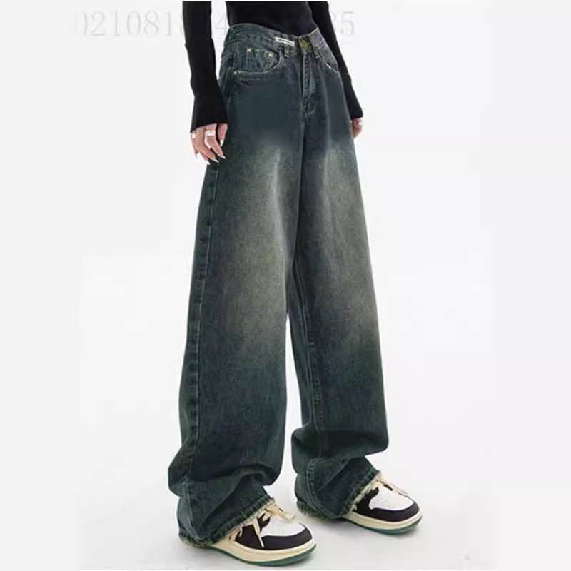 Damen weite High-Waist Jeans Drune