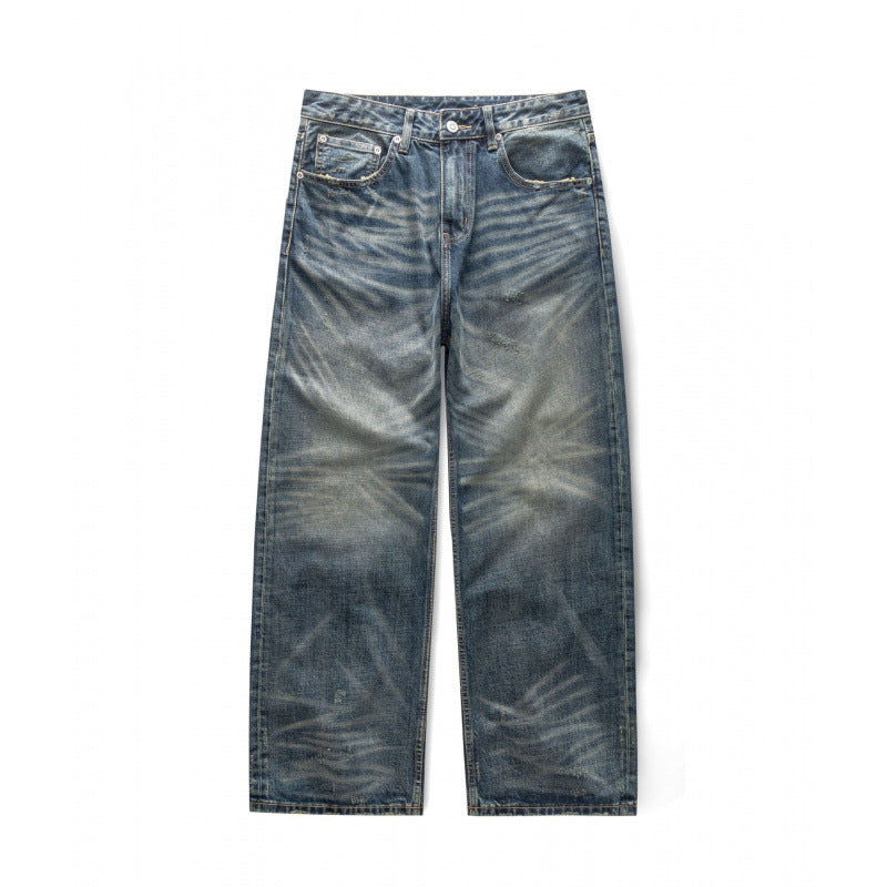Herren weite Vintage-Jeans mit hoher Taille und ausgeprägter Used-Waschung Drune