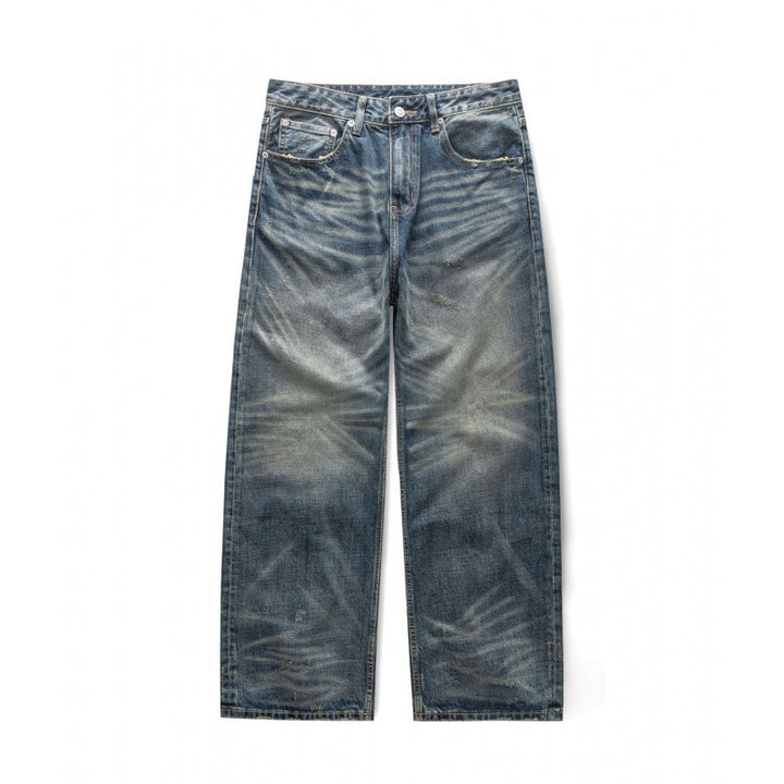 Herren weite Vintage-Jeans mit hoher Taille und ausgeprägter Used-Waschung Drune