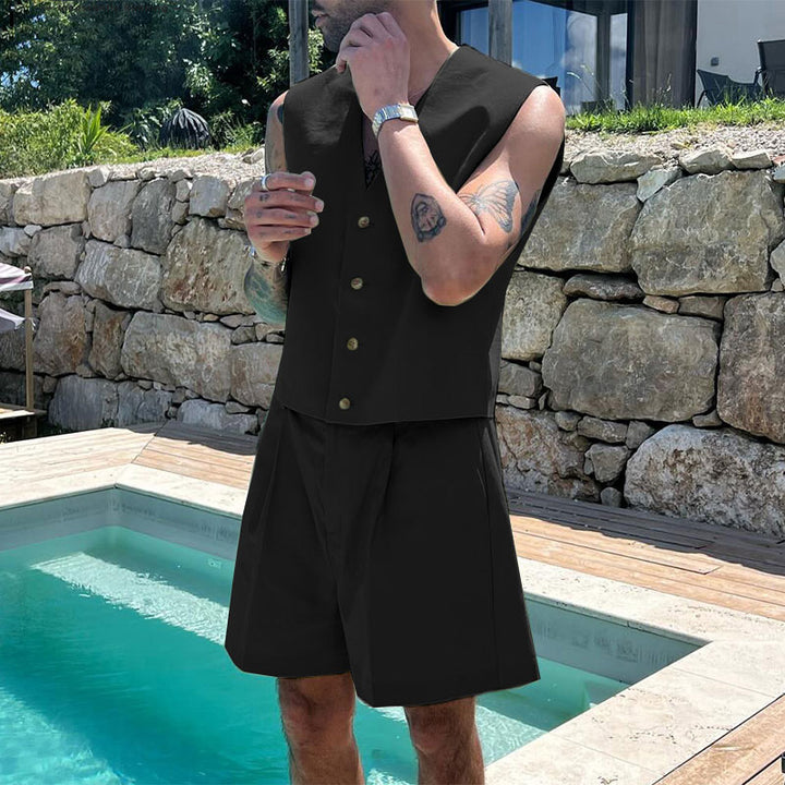 Damen nan elegantes maßgeschneidertes Ensemble mit taillierter Weste und hochtaillierten Shorts Drune