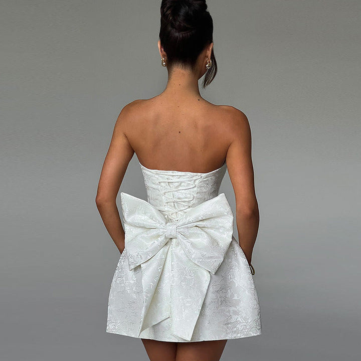 Drune | Mini Cocktailkleid Schulterfreies Abendkleid Mit Schleifendetail