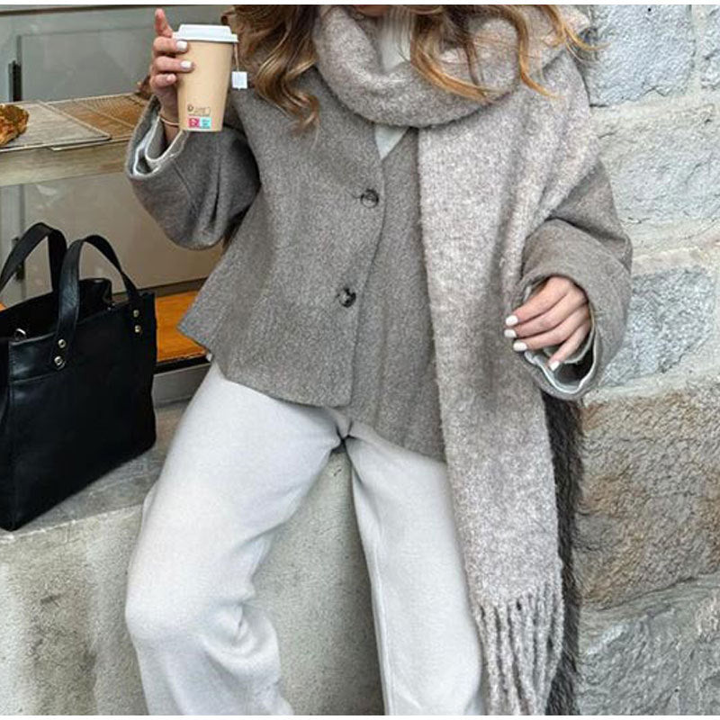 Damen Designer-Wolljacke im Oversized-Stil mit praktischen Taschen Drune