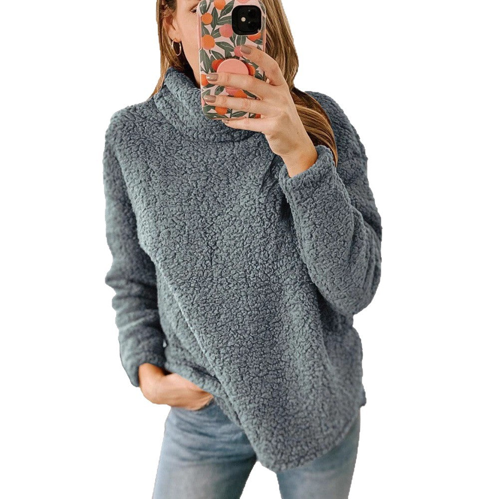 Damen Kuscheliger Fleece-Pullover mit hohem Kragen und strukturierter Oberfläche Drune