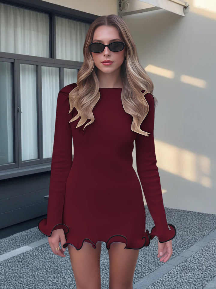 Damen Elegantes Minikleid mit skulpturalen Volantärmeln und figurbetontem Schnitt Drune