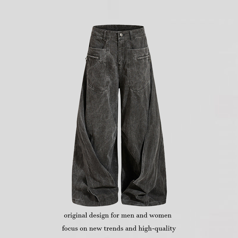 Damen Weite Drapierte Culotte-Cargohose mit hoher Taille und Zip-Taschen Drune